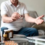 Elderly man with prescription pill bottles, reflecting health management in relationship therapy at The Guidance House.